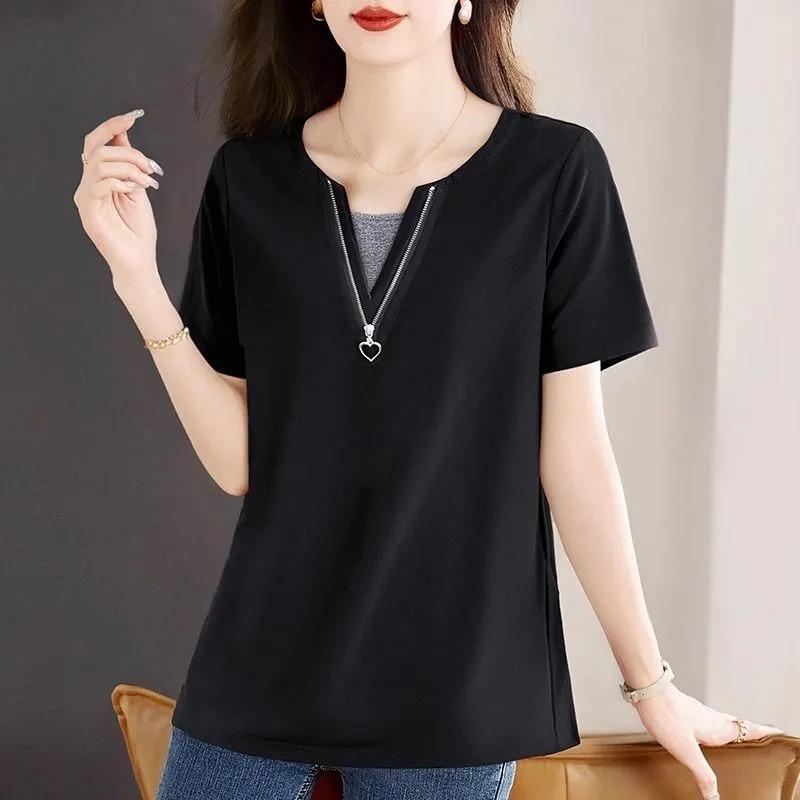 Summer New Plus Size Women's Half-sleeved Tops Loose and Comfortable Mid-length Short-sleeved T-shirt Mom Wear