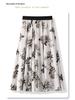 Women's Floral Print Pleated French Chiffon Midi Skirt - Spring/Summer 2025 High-Waist A-Line Design