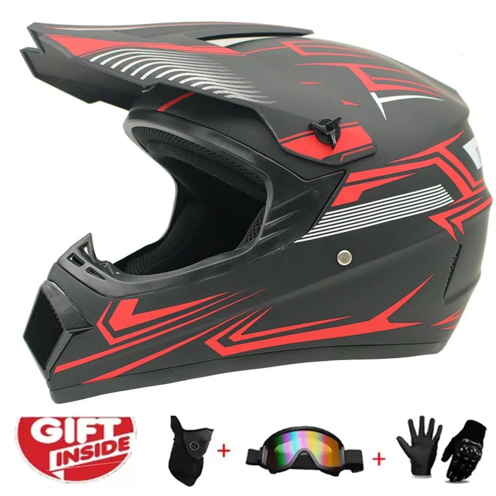 Full Face Motocross Helmet Kit Dot/Ece - For Adults & Youth - Comes With Mx Goggles & Gloves