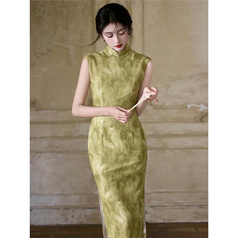 Yellow thin cheongsam 1011 new summer new Chinese style beautiful retro Republic of China style dress sleeveless improvement