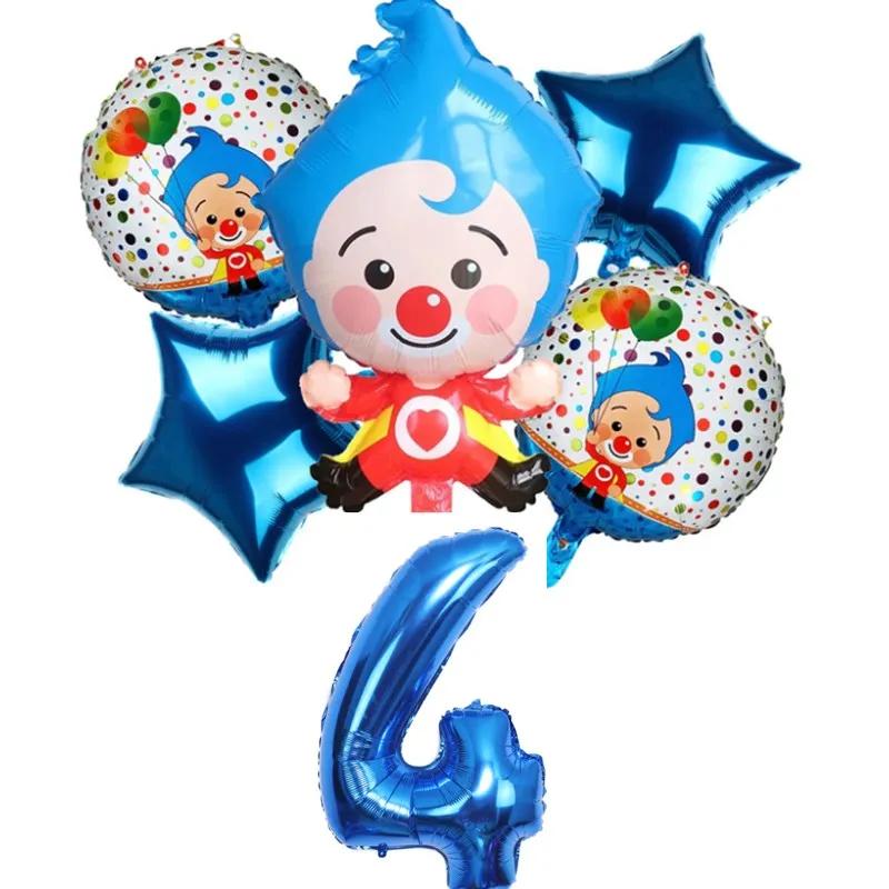 

6 шт./компл. Мультяшный клоун Плим Плип Фольгированные шары Детские украшения для дня рождения Детские игрушки Шары