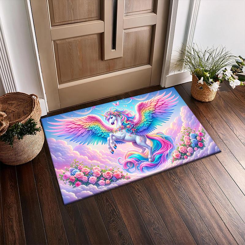 1pc Unicorn On the Clouds Carpet Rug for Living Room Bedroom Home Sofa Decoration,Kids Play Non-slip Floor Mat