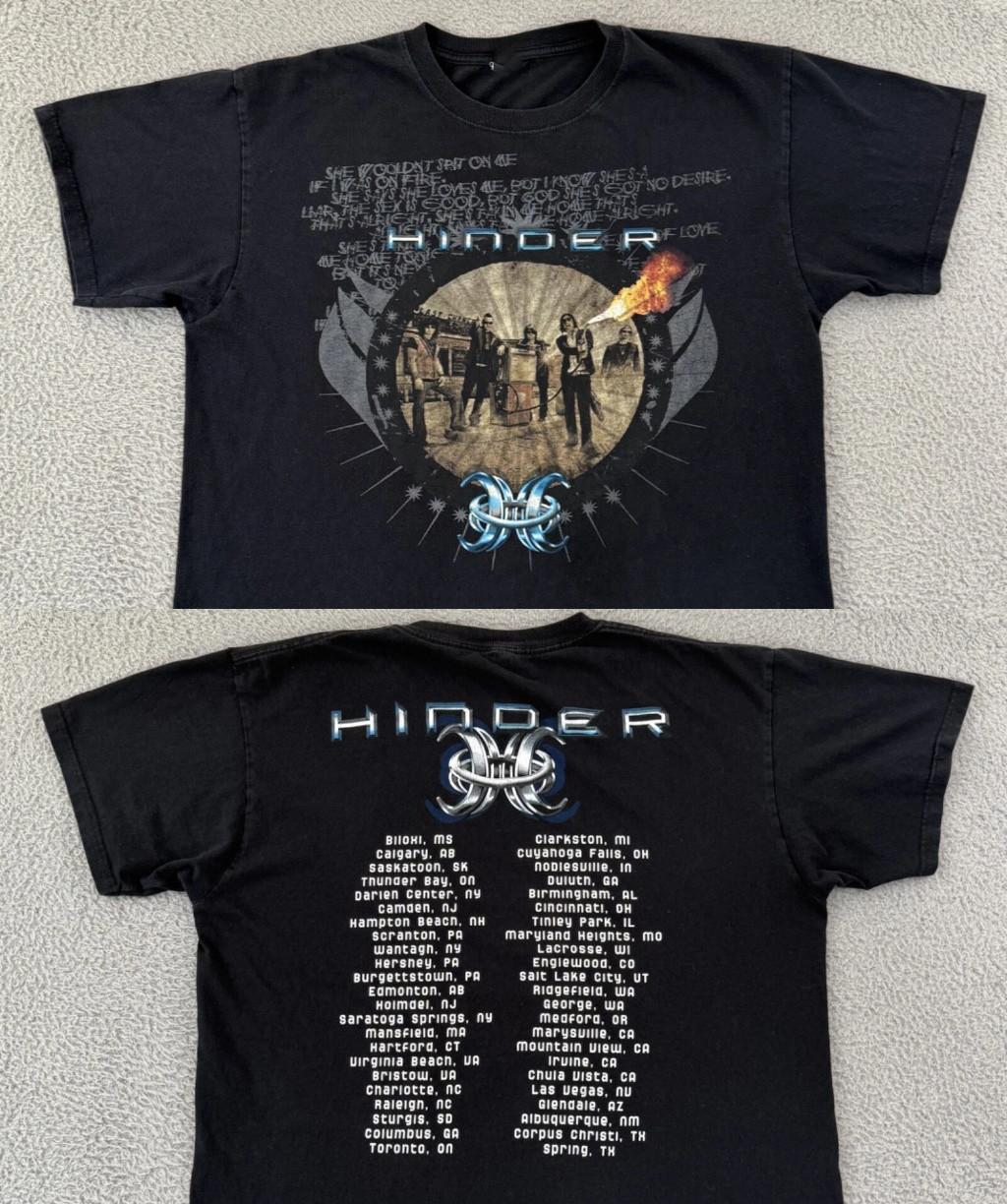 Vintage Hinder Band Concert Music Black 2sides T-shirt S to 5XL PA378 S