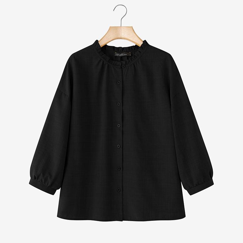 

ZANZEA Женская повседневная блузка с круглым вырезом и рукавом 3/4 S чёрный