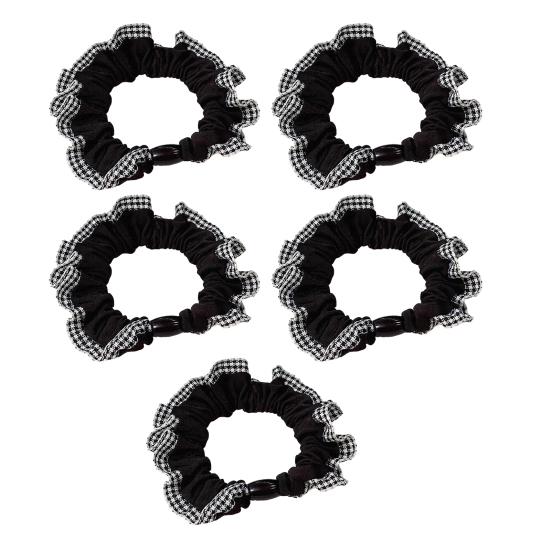 5Pcs Hair Ties High Elasticity Double-Layer Plaid Lace Seaming Hair Ropes Retro French Style Soft Fabric Hair Accessories