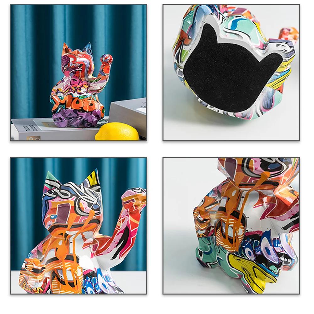 Nordic Geometric Lucky Cat Statue Animal Statues TV Home Living RoomHome Decoration Sculpture