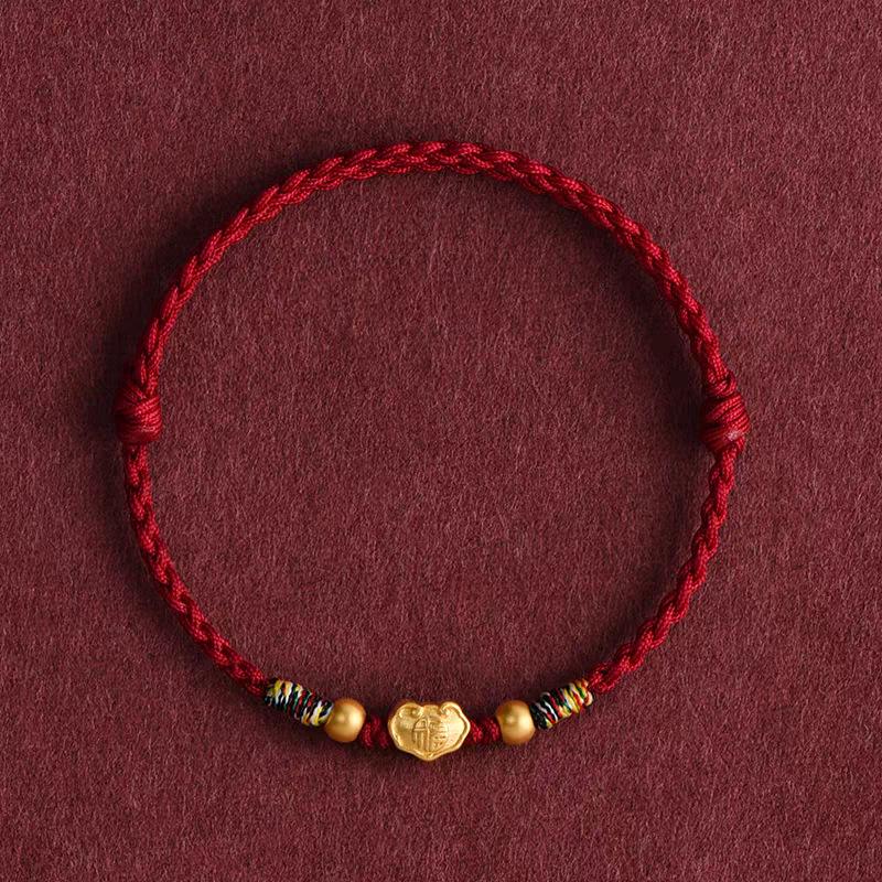 Pure Gold 999 Zodiac Red String Bracelet with Luck Beads for Baby's Full Moon or New Year