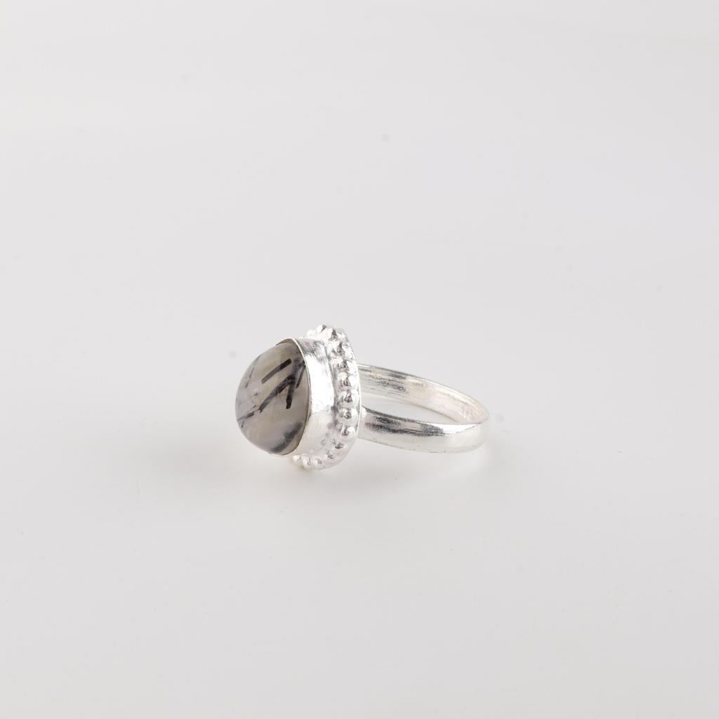 Natural Black Rutile Gemstone 925 Sterling Silver Jewelry Handmade Pear Design Ring For Wedding RR-77-28