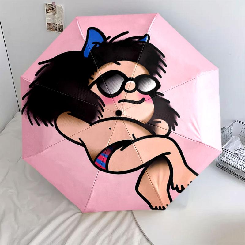 1 PC Automatic Folding Umbrella - Mafalda Pattern Portable Foldable Design With 8 Ribs Christmas Birthday Gifts