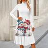 Women's Casual Fashion High Neck Long Sleeve Print Midi Dress