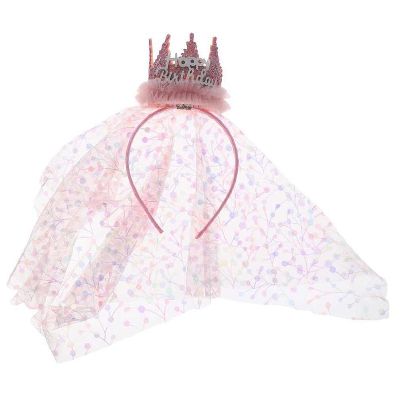 Korean Style Crown Gauze Headband Hair Accessories Headwear Lace Mesh Hair Hoop Photo Props Headdress Happy Birthday Hairband