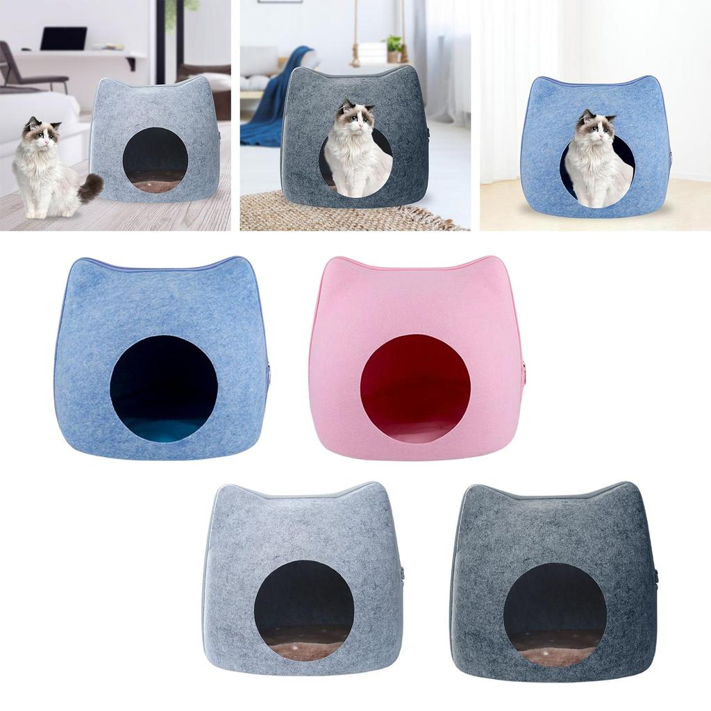 Felt Cat House Removable with Zipper Portable Indoor Outdoor Cat Tent Cats & Kittens Houses, Beds Tunnel for Cats or Small Dogs