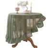 Lace Round Tablecloth With Ruffled Hem French Style Vintage Dining Table Cover Breathable Dustproof Decorative Mat