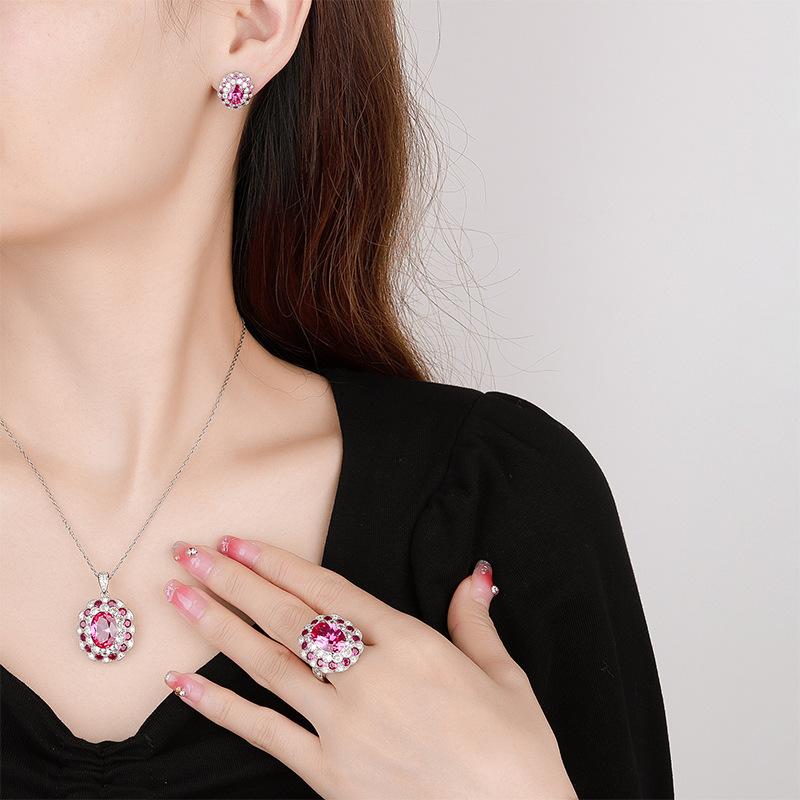 Autumn And Winter Jewelry Copper Bottom Gold-Plated Simulation Red Corundum Temperament Egg-Shaped Set 10 * 14-6 * 8
