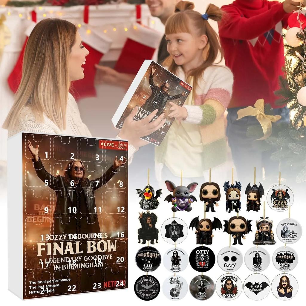 24 Days New Ozzy Osbourne Motorcycle Bell Advent Calendar Ozzy Osbourne 2D Acrylic Pendant Christmas Countdown Advent Calendar Gift