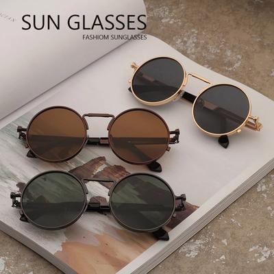 Metal Steampunk Sunglasses Men Women Fashion Round Glasses Anti-Reflective Mirror Round Metal Vintage Men Driving Sung Glasses