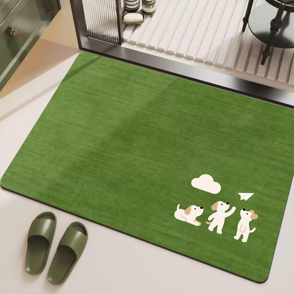 Chinese Style Green Panda Bathroom Carpet Entrance Door Drain Pad Anti Slip and Absorbent Rug Home Decorationon