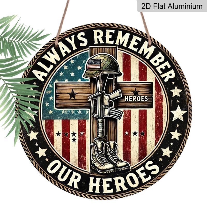 

2D Flat, 1pc 7.87 Round Metal Sign | Patriotic Army Boots & Cross Iron Wall Art | Vintage Style, Wall Hanging, Suitable for Indoor & Outdoor Use in 1pc