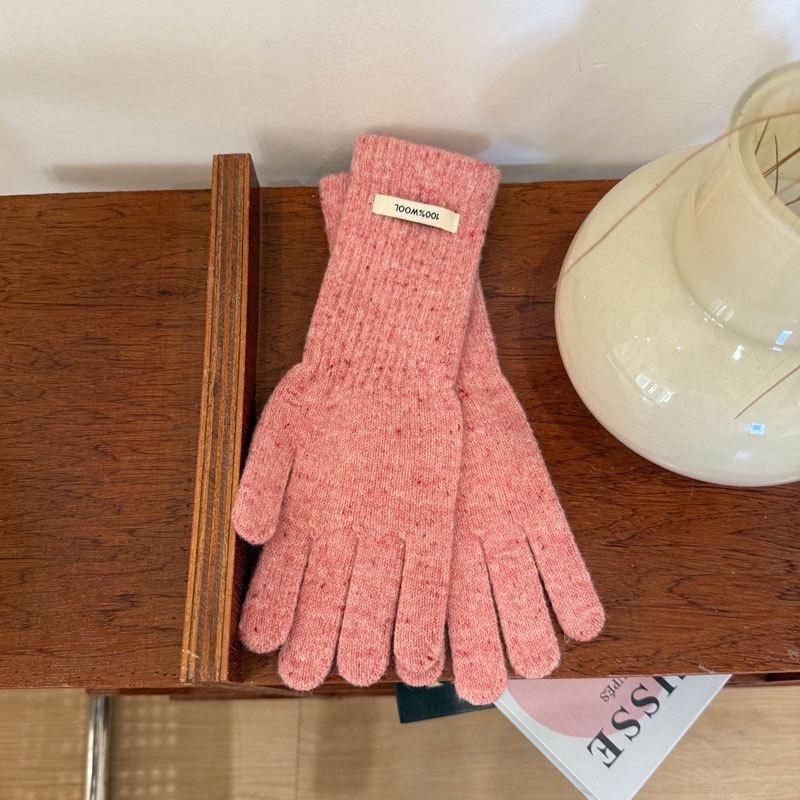 Damen-Touchscreen-Wollhandschuhe - Gesprenkelt, Lang, Warm, Gestrickt, Einfarbig für den Winter