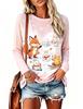 Damen Langarm T-Shirt Winter Niedlicher Fuchs Hase Ente Schneeszene Cartoon Druck Rundhalsausschnitt Lässige Lockere Oberteile