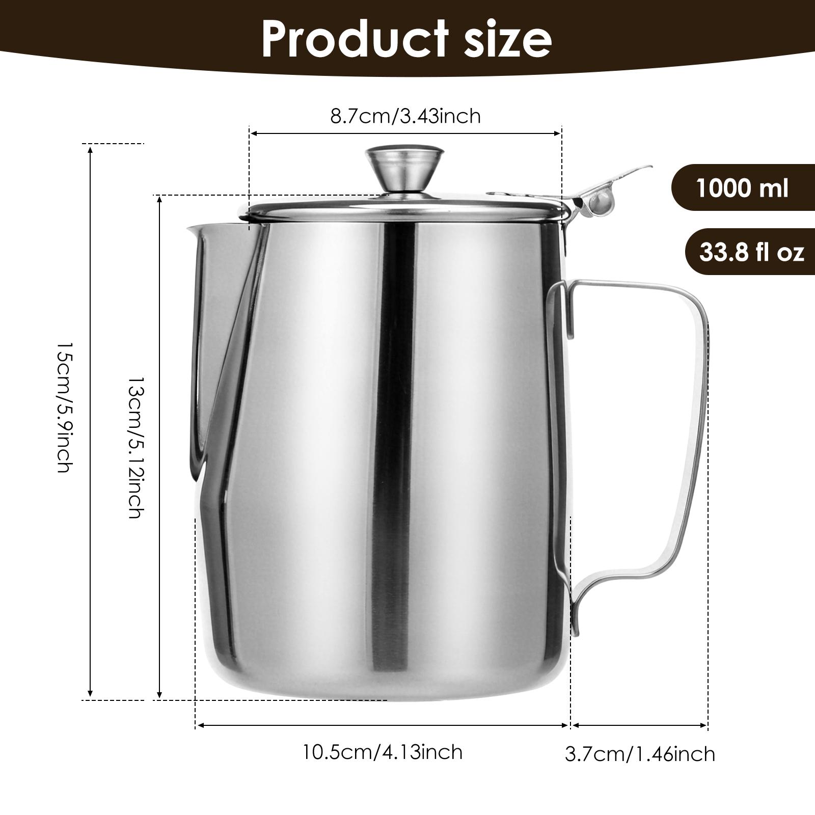 

1000/1500ML Coffee Milk Frothing Pitcher Jug Stainless Steel High Quality Latte Barista Professional Cafe Utensil with Lid