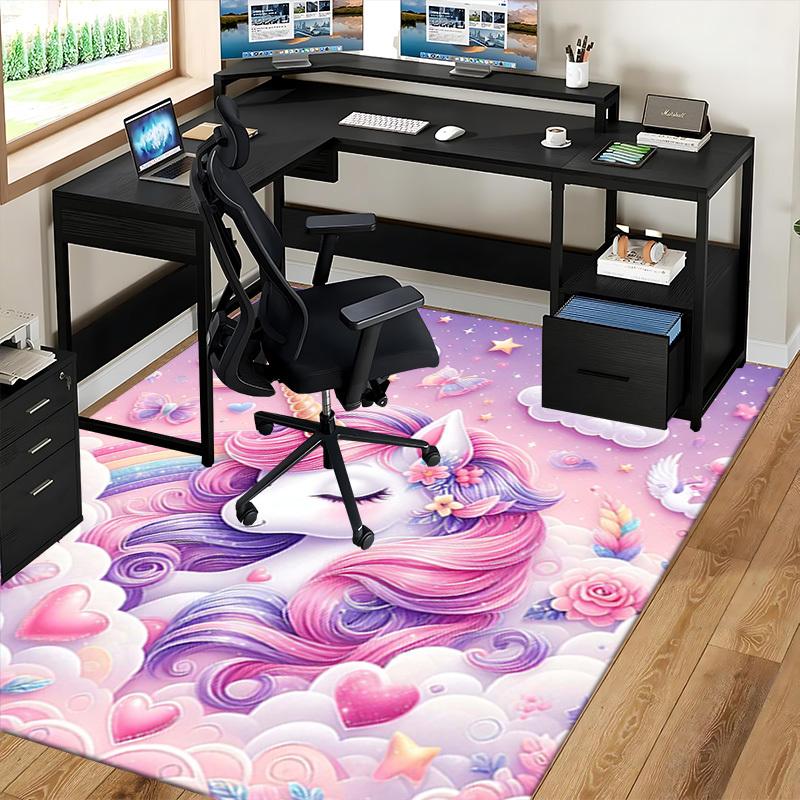1pc Unicorn Fantasy Office Chair Mat - Anime Cartoon Design, Non-Slip Carpet for Home Decor, Suitable for All Seasons.H030
