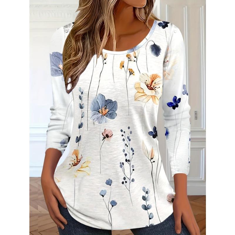 Vibrant Floral 3D Print O-Neck Long Sleeve T-Shirt Fashion Pattern Women Clothing Casual Y2k Clothes Harajuku Female Clothing