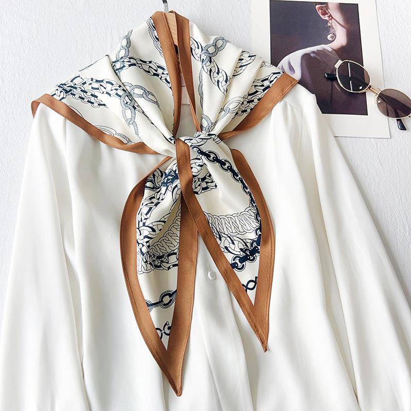 Retro old money style chain big triangle scarf high-end silk scarf summer thin versatile temperament shawl shirt accessories