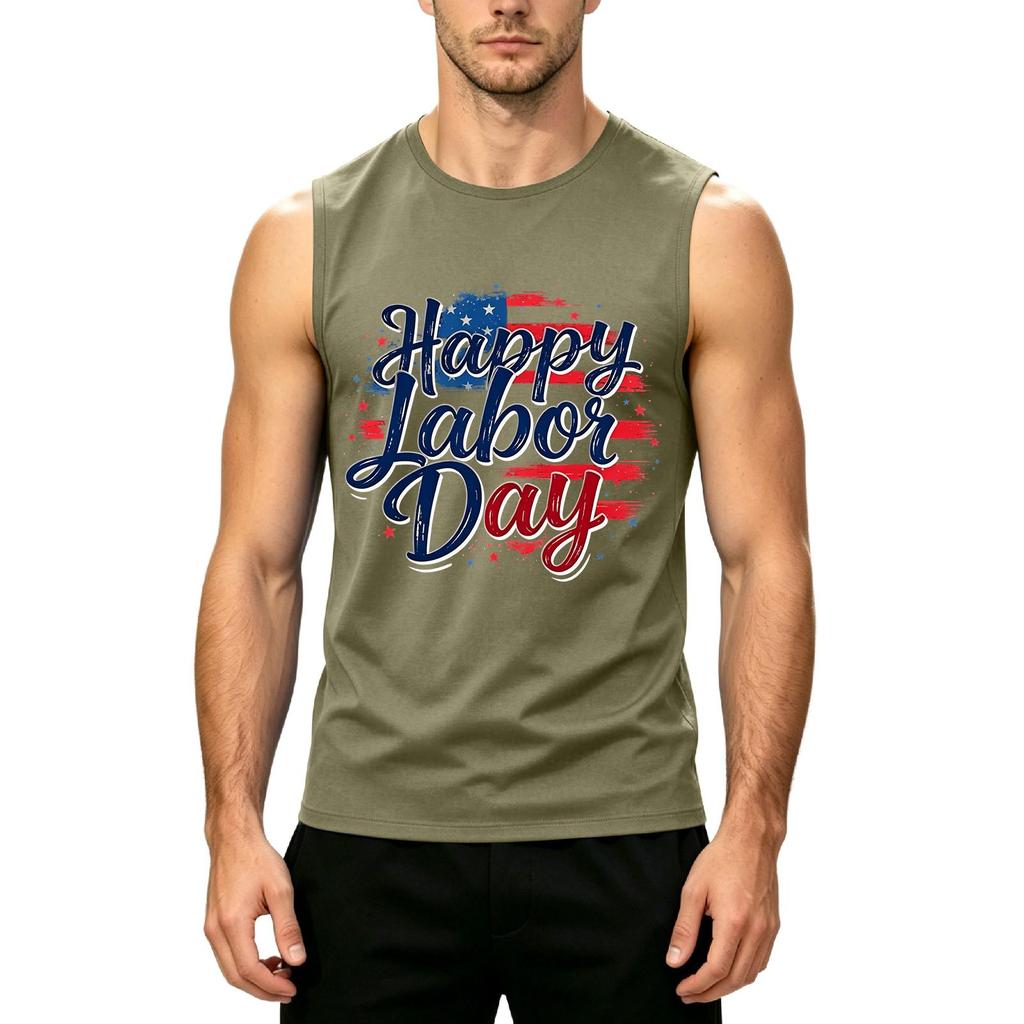 Men's Sleeveless Casual Tank Top Labor Day Graphic Print Muscle Shirt Lightweight Summer Workout Tee