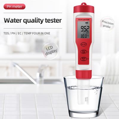 4 In 1 PH Meter PH/TDS/EC/Temperature Meter Portable Digital Water Quality Monitor Tester for Pools Drinking Water Aquariums