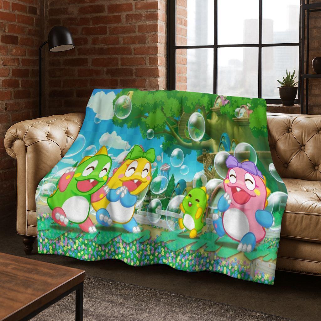 3D Retro Game Bubble Bobble Cartoon Flanellen Deken, Gezellige Zachte Plaid voor Huis Slaapkamer Bed Bank Picknickhoes Cadeau Kinderen