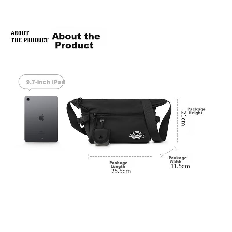 Dickies Sac bandoulière, Sac à bandoulière grande capacité, Sac polyvalent à compartiments multiples, Pour le trajet, Décontracté, Sacoche de voyage, Noir