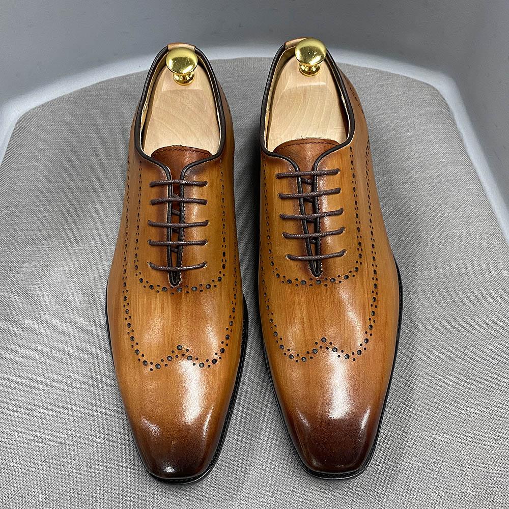 Fashion Mens Size 7-12 Oxford Shoes Wingtip Genuine Calf Leather Luxury Lace-Up Business Office Brogue Dress Shoes for Men