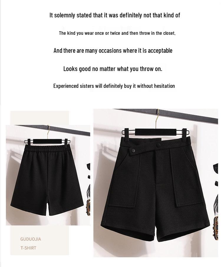 Women's Woolen Bootcut Shorts – Autumn/Winter 2025 Collection, European Style, Wide Leg, Plus Size, Hot Selling