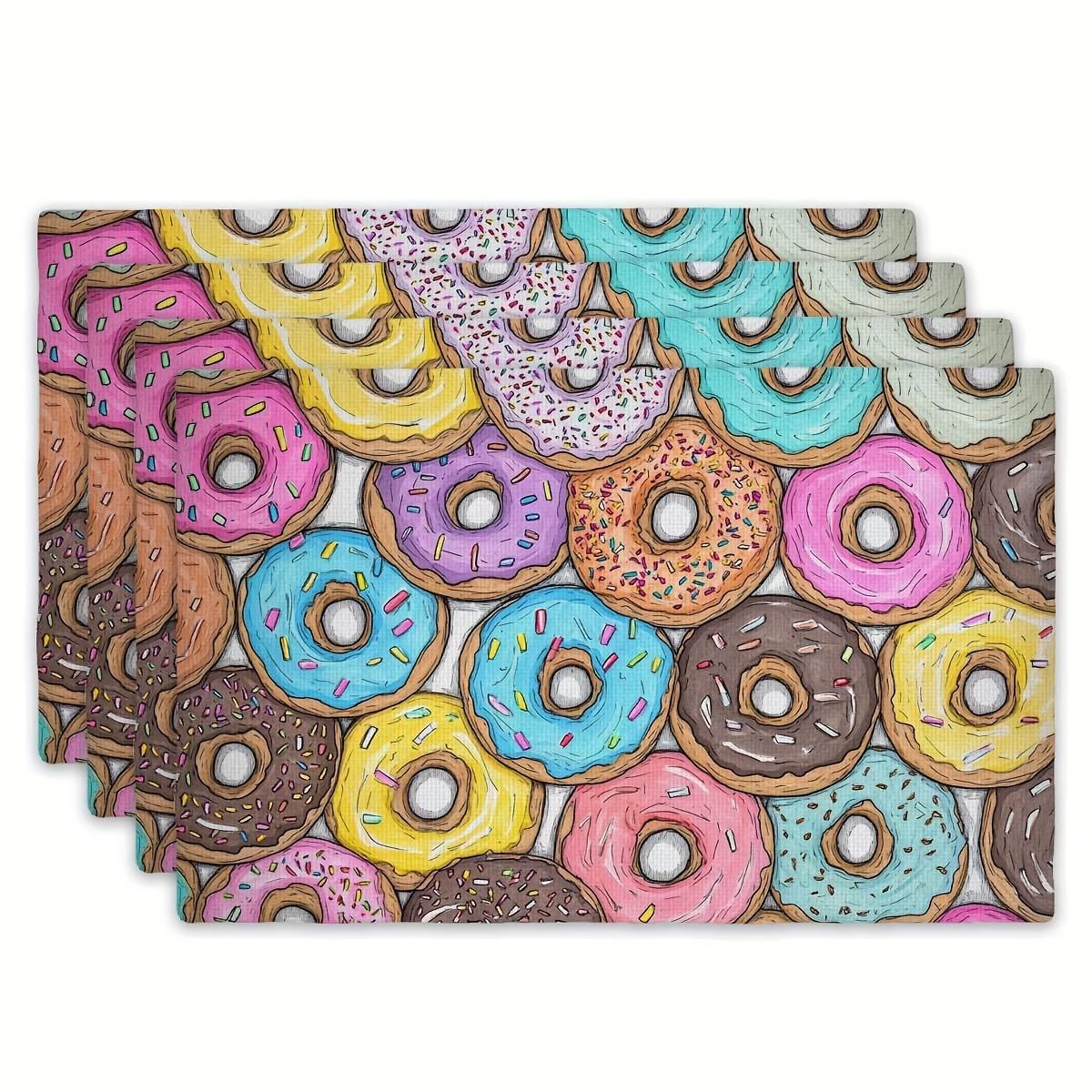 

4/6/8pcs Colorful Donuts Place Mats Set Fun Food Print Linen Table Mats For Kids Birthday Party 4Pcs-30X45cm(12X18in