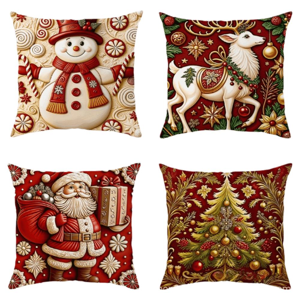 4PCS Snowman Holiday Cushion Cover Santa Claus Xmas Pillow Cover Home Holiday Decor