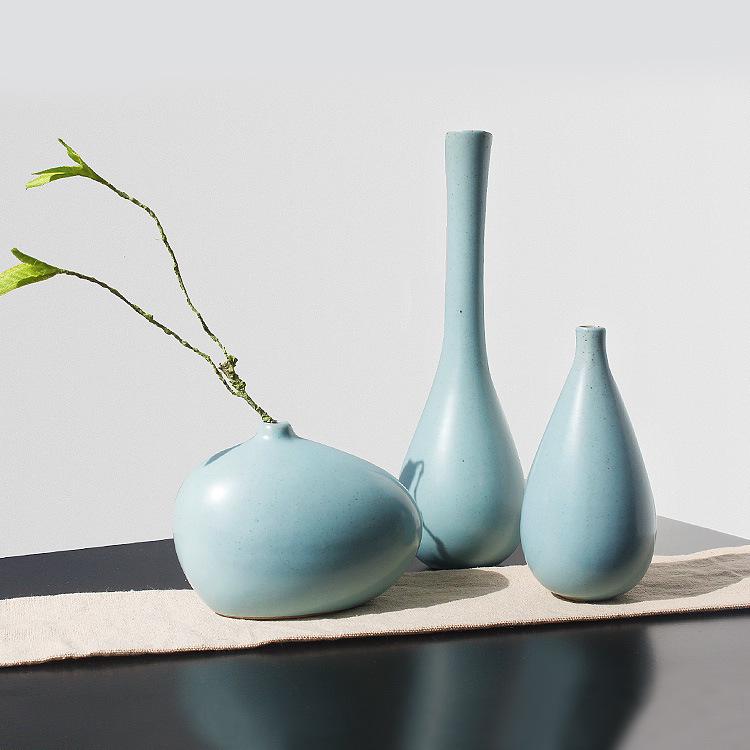 Vaso Ceramica Blu Zen - Mini Composizione Floreale, Ornamento per Soggiorno, Portafiori Secchi, Decorazione Floreale Arte Cerimonia del Tè Giapponese.