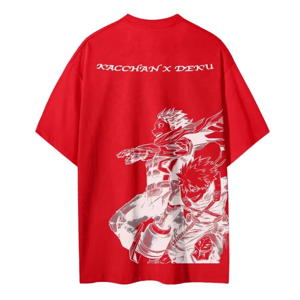 My Hero Academia Kacchan X Deku Summer Men's Cotton T Shirt Anime Streetwear Short Sleeve Tops