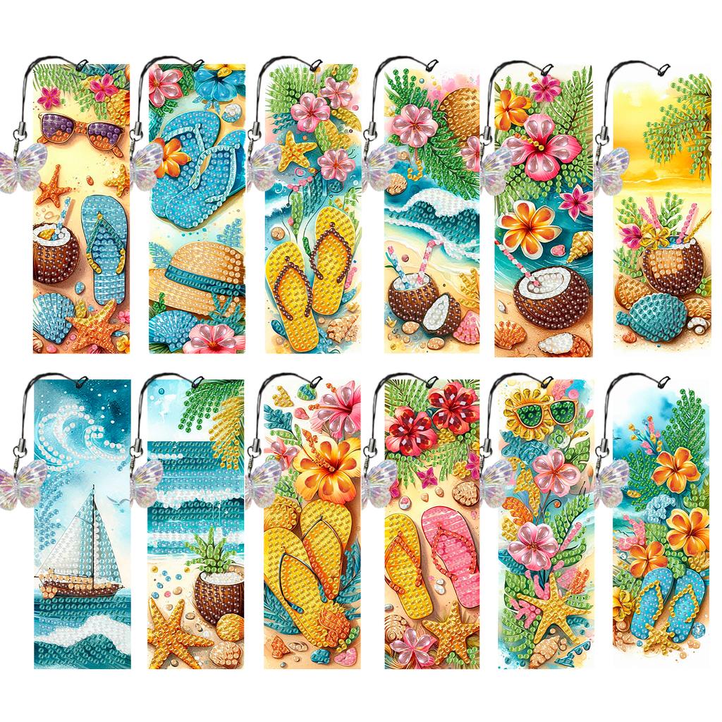 12Pcs Animal Landscape DIY Diamond Bookmark Art Projects Diamond Art Bookmark for DIY Making Beginners Adult Art Craft Supplies