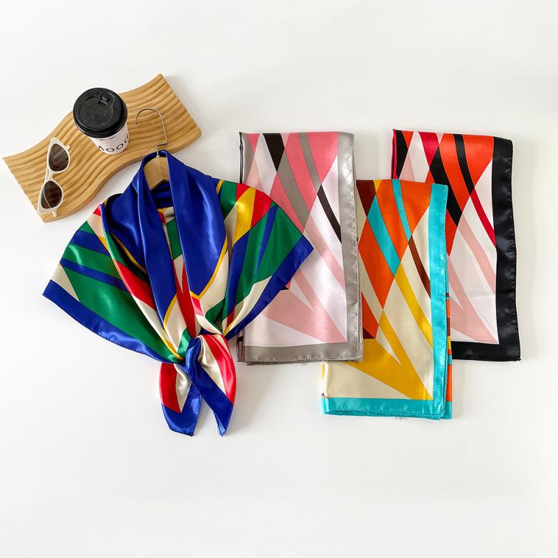 90cm Silk Scarf Large Square Scarf Women's New Patchwork Printed Flower Sateen Scarf Wrap Turban Shawl