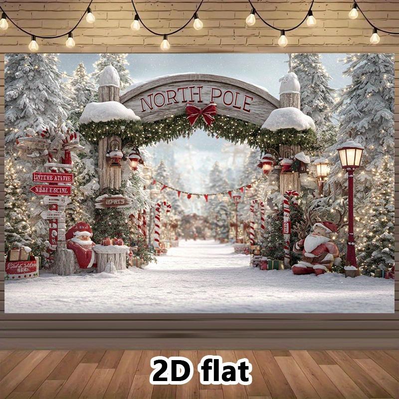 The winter wonderland of the Arctic Christmas backdrop, snow-covered trees, Santa Claus and sleigh - Christmas 100x150cm