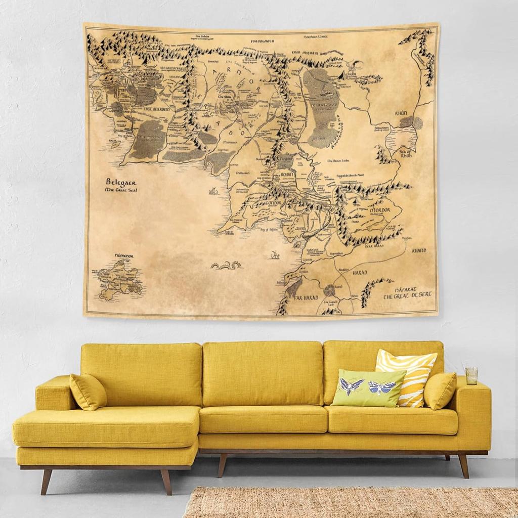 VIKAMA Vintage Globe Map Tapestry Middle Eastern Retro Wall Hanging Home Decoration for Room