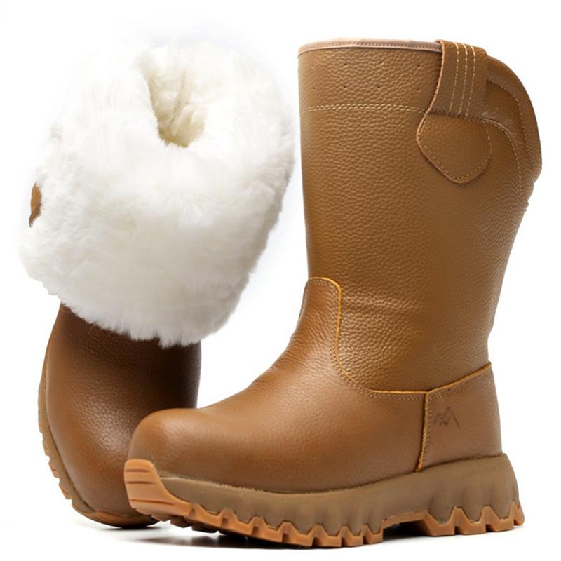 Genuine Leather Men'S Boots Warm Plush Wool Snow Boots Waterproof Mid Calf Boots Men Outdoor Western Boots Men Cotton Shoes 2024
