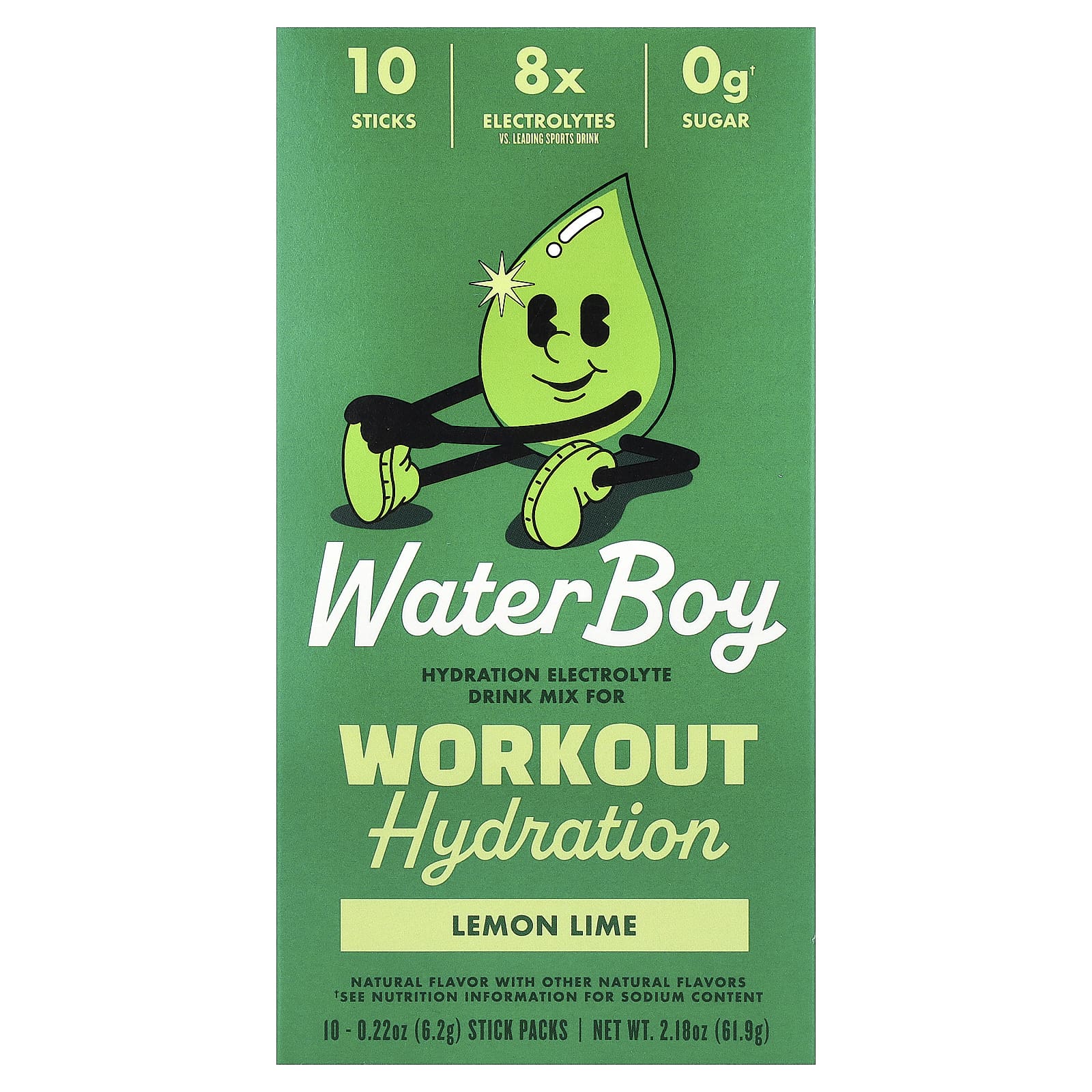 

Waterboy, Hydration for Workouts, Electrolyte Drink Mix, Lemon Lime, 10 Stick Packs, 6.2g (0.22oz) Each