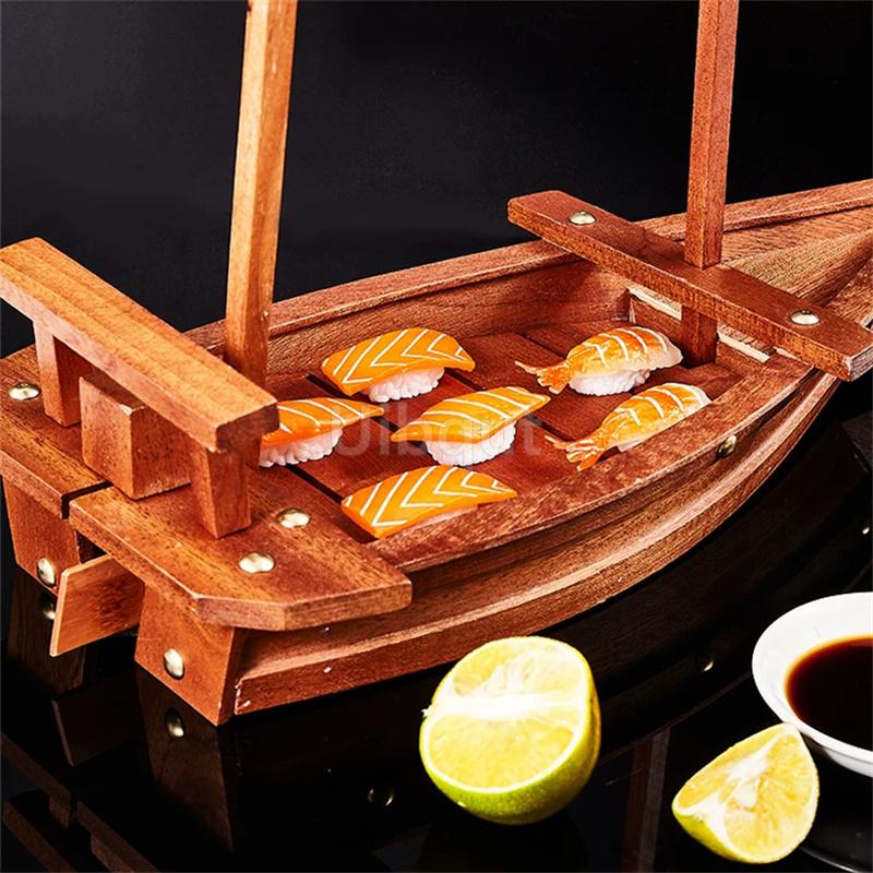 Sapele Seafood Sashimi Boat Dry Ice Boat Sashimi Platter Sushi Tableware Japanese Cuisine Not Leak Wooden Sushi Boat Bridge