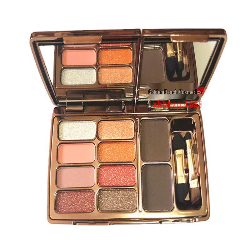 Winnie the Pooh Eyeshadow: 8-Color Palette with Diamond Finish & 2 Eyebrow Powders.
