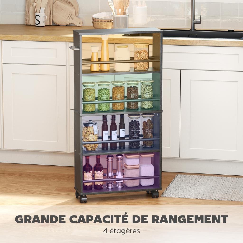 Storage Trolley, 4-Tier, Rolling Cart with Handles, Narrow, 45 x 15 x 91 cm, Black