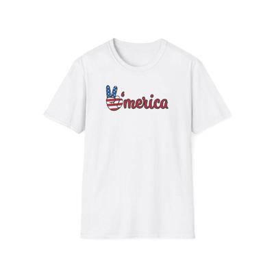Unisex Softstyle T-Shirt - Peaceful AmeriCa Tee, Casual Fourth of July Shirt