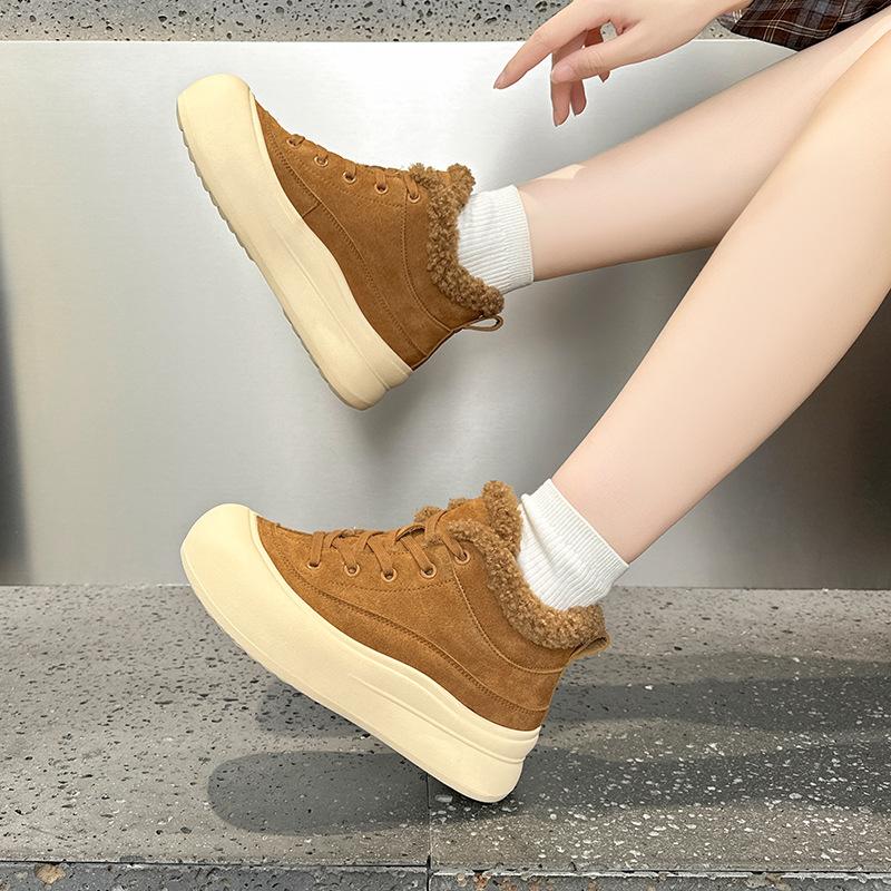 Warm board shoes winter new velvet leather fluffy mouth large cotton casual high-top cotton shoes