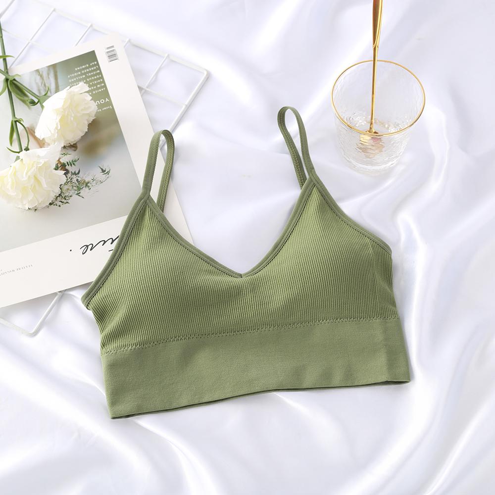 Mulheres Tank Crop Top Sem Costura Sem Costura Deep V Camisole Underwear Anti-Exposição Tubo Top Removível Camisola